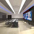 Professional TV Station Control Room Interior With Multiple Monitoring Screens And Control Desks