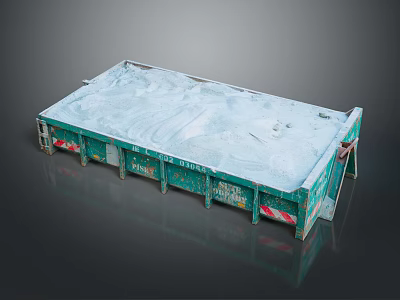 Green Industrial Dumpster With Worn Surface And Wheel Base Featuring Red White Reflective Strips 3d model