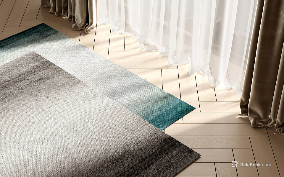 Square Rugs With Gradient Colors In Home On Wooden Floor 3d model 