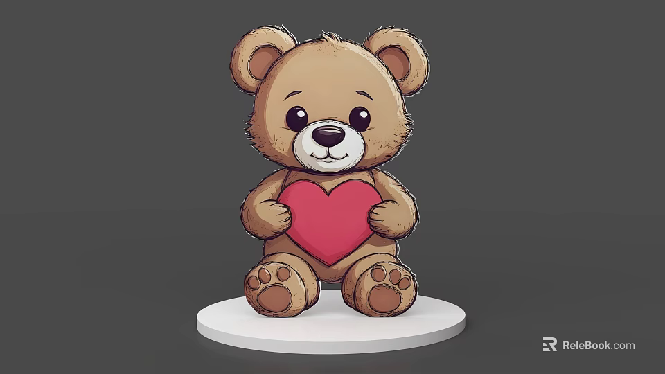 Cute Cartoon Bear Holding Red Heart Sitting On White Base In Game And Movie 3d model 