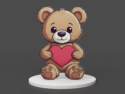 Cute Cartoon Bear Holding Red Heart Sitting On White Base In Game And Movie 3d model