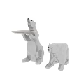 White Polar Bear Decorative Ornament Set with Standing Figure Holding Gold Tray and Sitting Companion