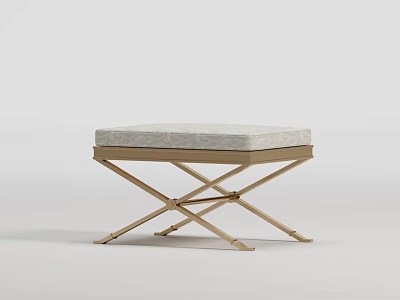 Modern Minimalist Wooden Stool With Crossed Legs And Upholstered Seat 3d model