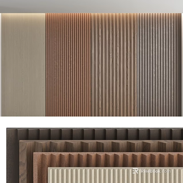 Modern Wooden Wall Decor Panel Designs With Striped Textures And Neutral Tones 3d model 