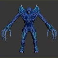 Blue Glowing Creature Character With Armor Like Structure Long Limbs And Claws