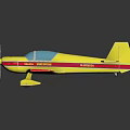 Yellow Model Airplane With Red Stripes Blue Cockpit And Propeller On Reflective Surface