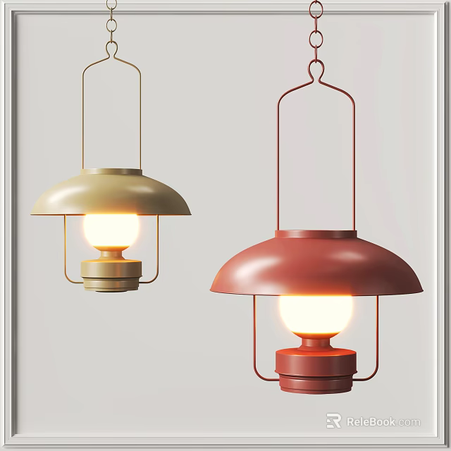 Modern Minimalist Beige and Red Pendant Lights with Dome Shades and Metal Frames 3d model 