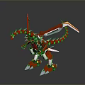 Red And White Mechanical Dragon 3D Model With Long Tail And Sharp Claws 3d model