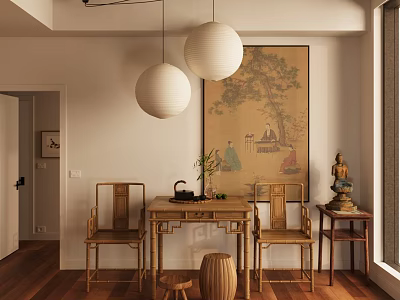 Elegant Solid Wood Tea Table And Chairs Set For Warm Zen Style Chinese Tea Room 3d model