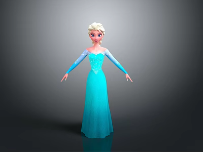 3D Animated Character With Blonde Hair Blue Dress And Outstretched Arms 3d model