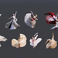 Ballet Dancers In Different Colored Flowing Dresses Performing Graceful Dance Moves