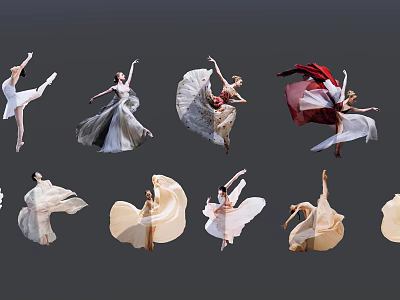 Ballet Dancers In Different Colored Flowing Dresses Performing Graceful Dance Moves 3d model