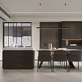Modern Elegant Dining Living Room Interior With Marble Backsplash Coffee Machine Wine Glasses And Books