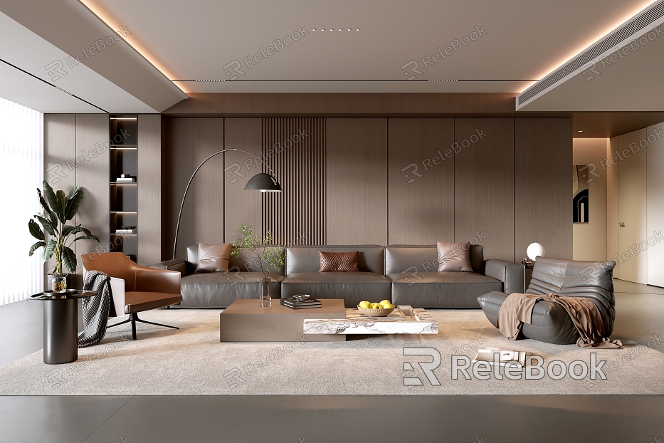 Modern Italian Living Room Light Luxury TV Background Wall Lazy Sofa Fashion Coffee Table Combination model