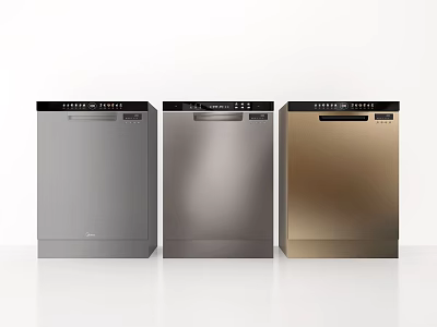 Modern Sleek Kitchen Appliances Three Dishwashers In Silver Gray And Gold Design 3d model