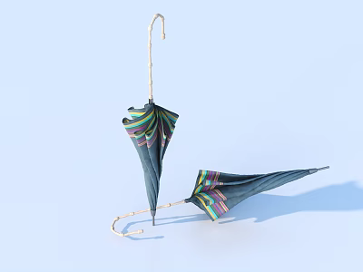 Daily Life Essentials Vibrant Striped Umbrellas with Dark Canopy and Open Closed Design 3d model