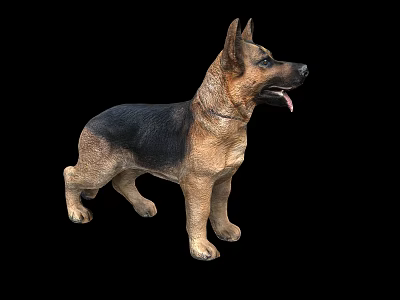 Realistic German Shepherd Dog Statue Standing With Detailed Fur On Black Background 3d model