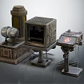Vintage Industrial Mechanical Components With Tower Structure Box Unit And Glowing Panel 3d model