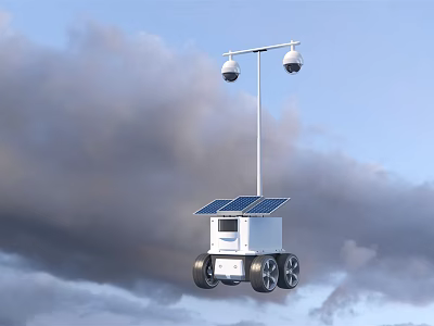 Projection Monitoring Mobile Unit With Solar Panel And Dual Cameras 3d model