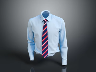 Elegant Light Blue Formal Shirt With Red And Blue Striped Tie For Business Attire 3d model