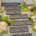 Natural Garden Landscape With Stone Steps Pebbles Cacti Succulents And Mossy Rocks
