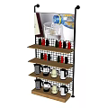 Multi tier Retail Display Shelf with Bottled Water Glass Cups and Small Items