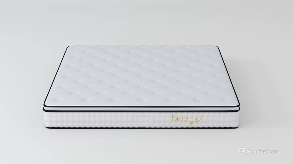 White Mattress With Diamond Stitching Pattern Black Border And Gold Logo Design 3d model 
