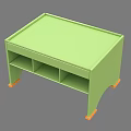 Green Rectangular Table With Open Storage Compartments And Orange Support Legs 3d model