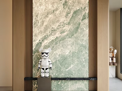 Modern Minimalist Background Wall With Green Marble Texture Wooden Frame And White Stormtrooper Decor 3d model