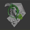 Green Striped Dragon Standing On Transparent Ice Crystal Base With Open Mouth