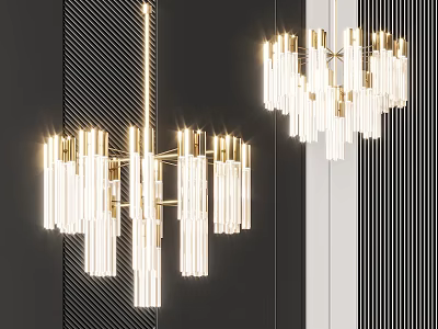 Modern Golden Metal Chandelier With Transparent Cylindrical Glass Shades For Elegant Interior Decor 3d model
