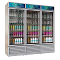 Stainless Steel Commercial Display Refrigerator Freezer With Three Glass Doors And Beverages