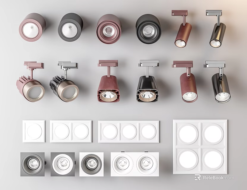 Modern Downlights And Spotlights With Various Designs And Colors For Ceiling Lighting 3d model