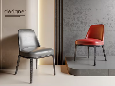 Modern Designer Leather Dining Chairs in Gray and Red on Display Platform 3d model