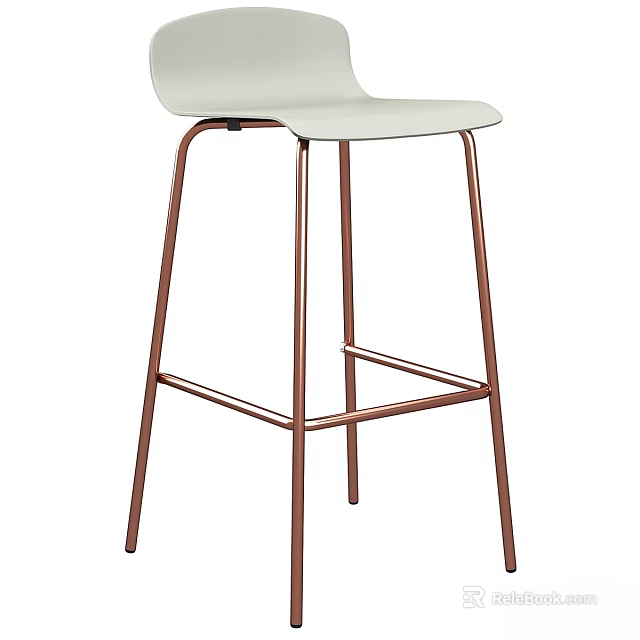 Modern Minimalist Bar Stool With White Seat And Copper Metal Legs 3d model 