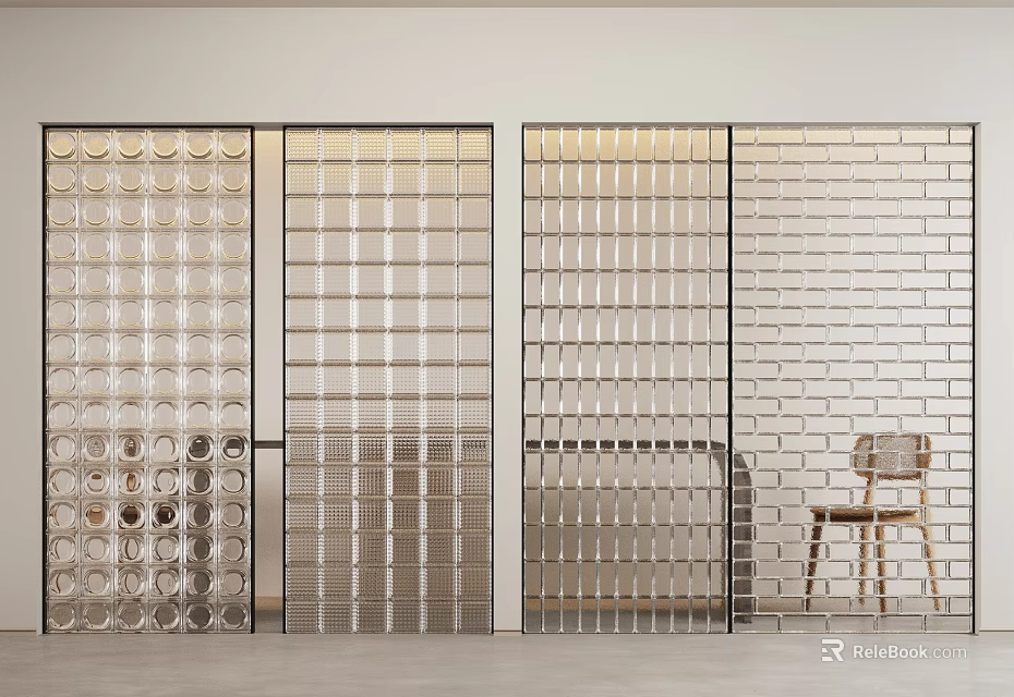 Decorative Glass Room Dividers With Textured Patterns For Modern Interior Spaces 3d model
