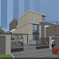 Modern Detached Villa With Glass Facade Balconies Lush Trees And Green Surroundings
