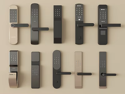 Various Modern Smart Door Locks With Digital Keypad And Handle Styles 3d model