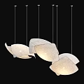 Modern Artistic Pendant Lights With Curved Fabric Shades Hanging In Black Background