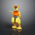 Low Poly Cat Robot 3D Model With Standing Pose Yellow Orange Body And Red Paws