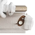 Soft Towels and Daily Washing Essentials for Bathroom with Wooden Side Table Plush Rug