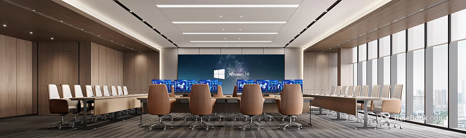 Modern Monitoring Room With Multiple Monitors And Chairs 3d model 