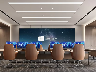 Modern Monitoring Room With Multiple Monitors And Chairs 3d model