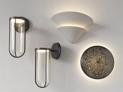Modern Wall Sconces With Various Designs Including Glass Cylinder White Fan And Decorative Round Shapes 3d model