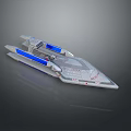 Futuristic Science Fiction Spaceship Model With Sleek Design And Blue Thrusters