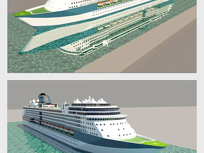 Modern Cruise Ships With Unique Design Sailing On The Water 3d model