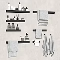 Wall Mounted Bathroom Accessories with Black Shelves Towels and Toiletries Storage
