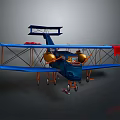 Vintage Blue Biplane with Orange Wings Red Accents and Yellow Engines Classic Design