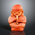 Red Ceramic Furniture Ornament With Carved Patterns And Musical Element