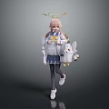 Long Pink Haired Game Character With Golden Halo School Uniform White Wings And Knee High Socks